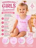 Girls Pink Bow Stripe Ruffle Swimsuit