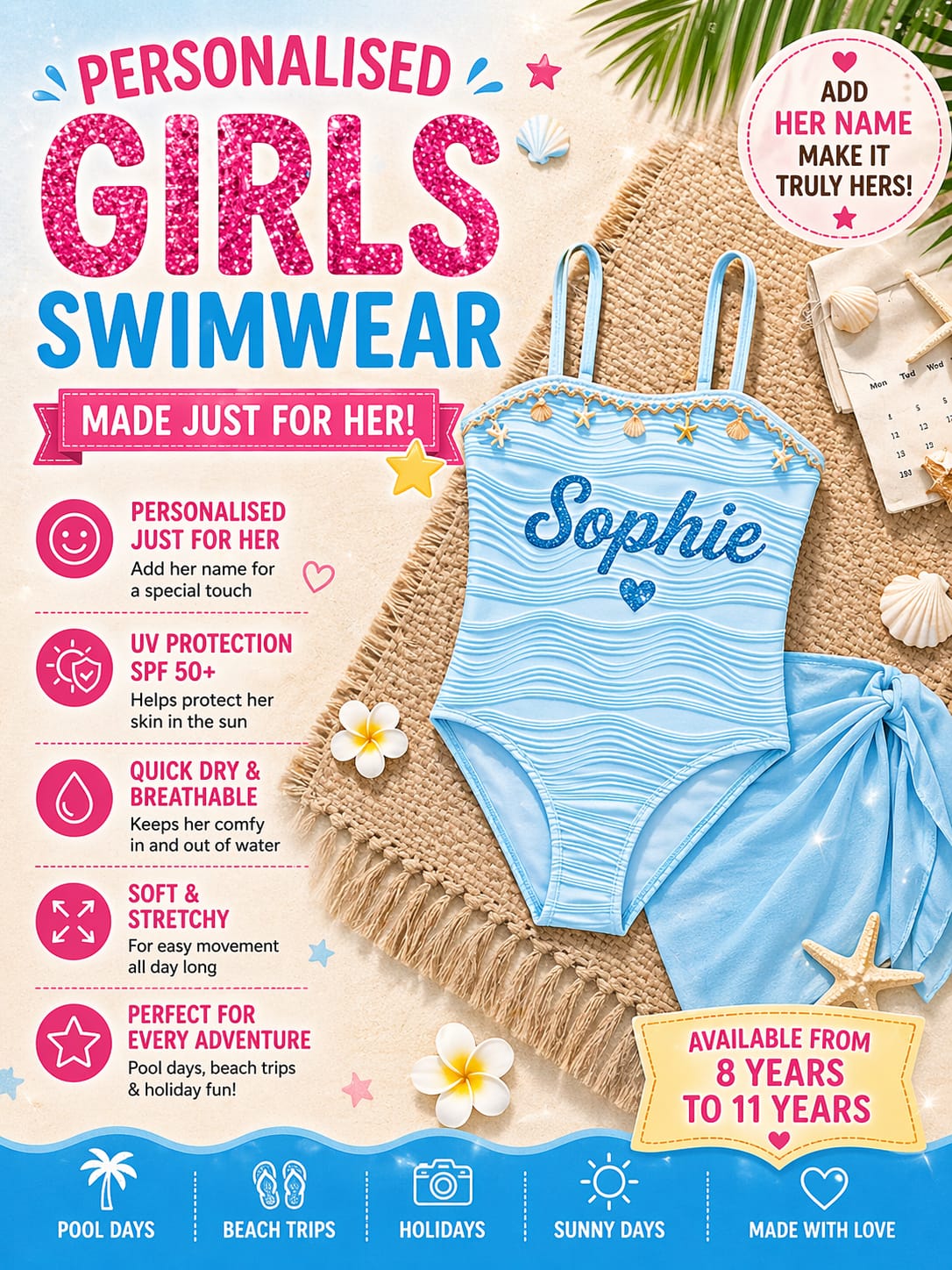 Personalised Girls Swimsuit & Sarong Set