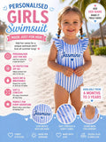 Personalised Baby Girl Blue &amp; White Stripe Swimsuit (6 Months–3 Years)