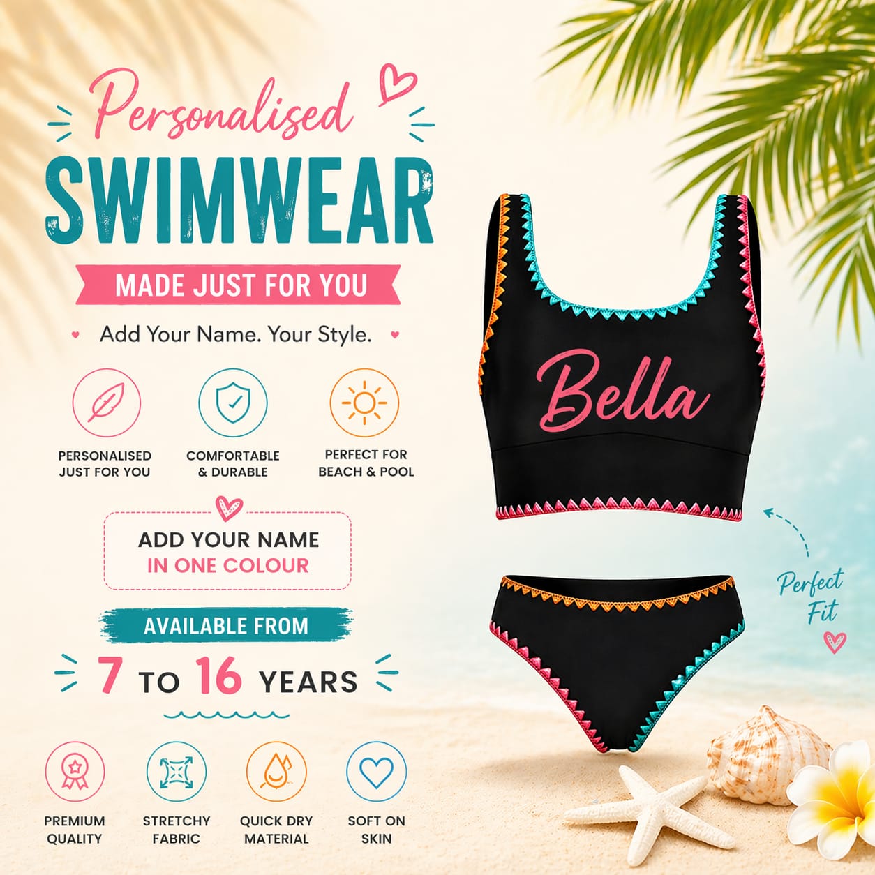 Personalised Teen Girls Bikini set 2 piece