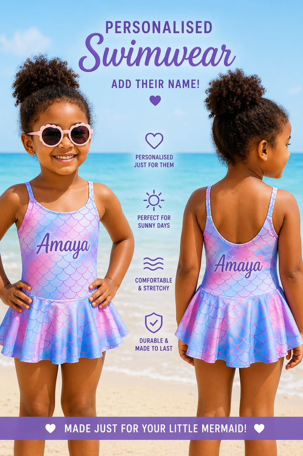 Personalised Girls’ Mermaid Swimsuit