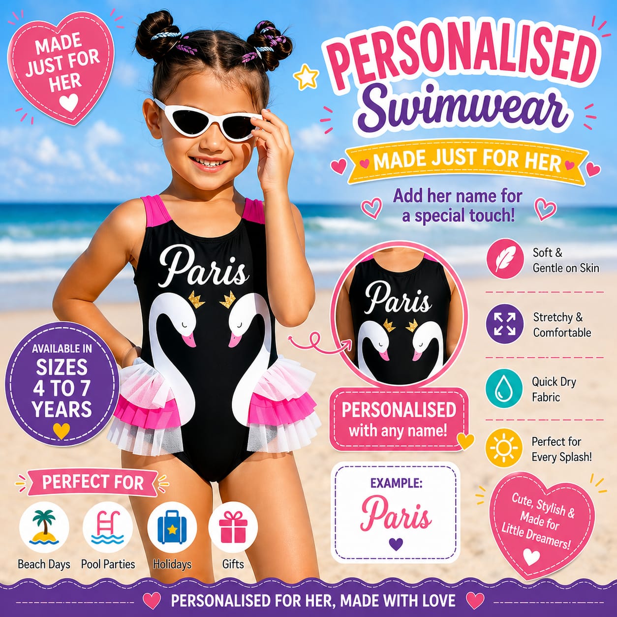 personalised Girls’ swimsuit