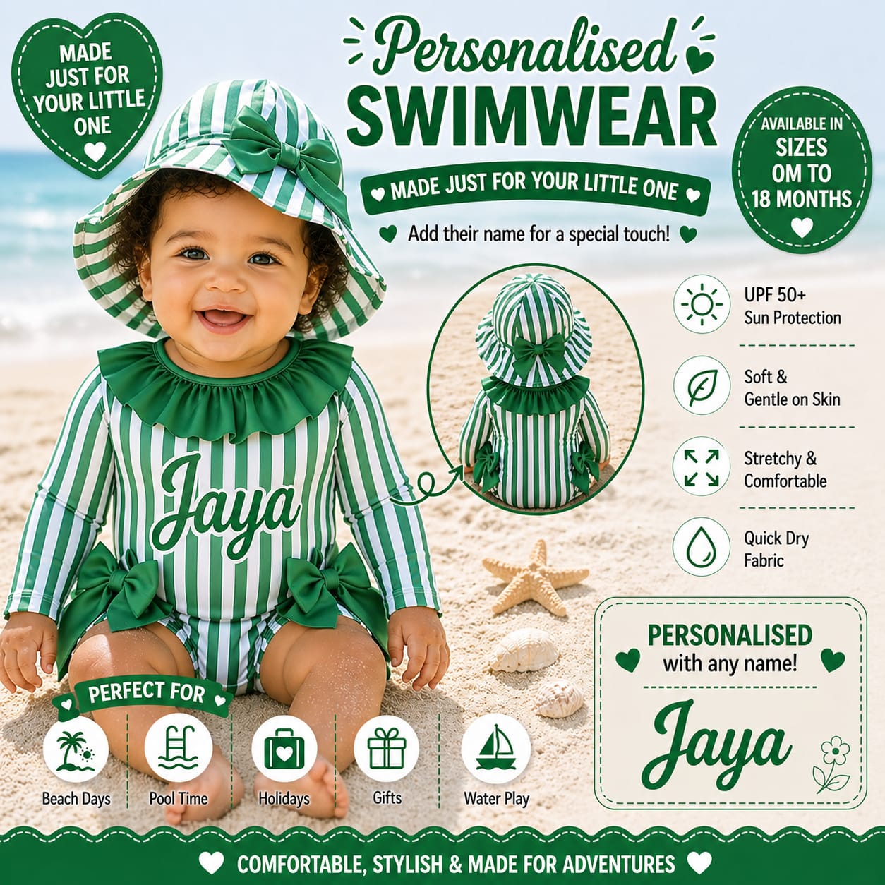 Personalised Green Swimsuit