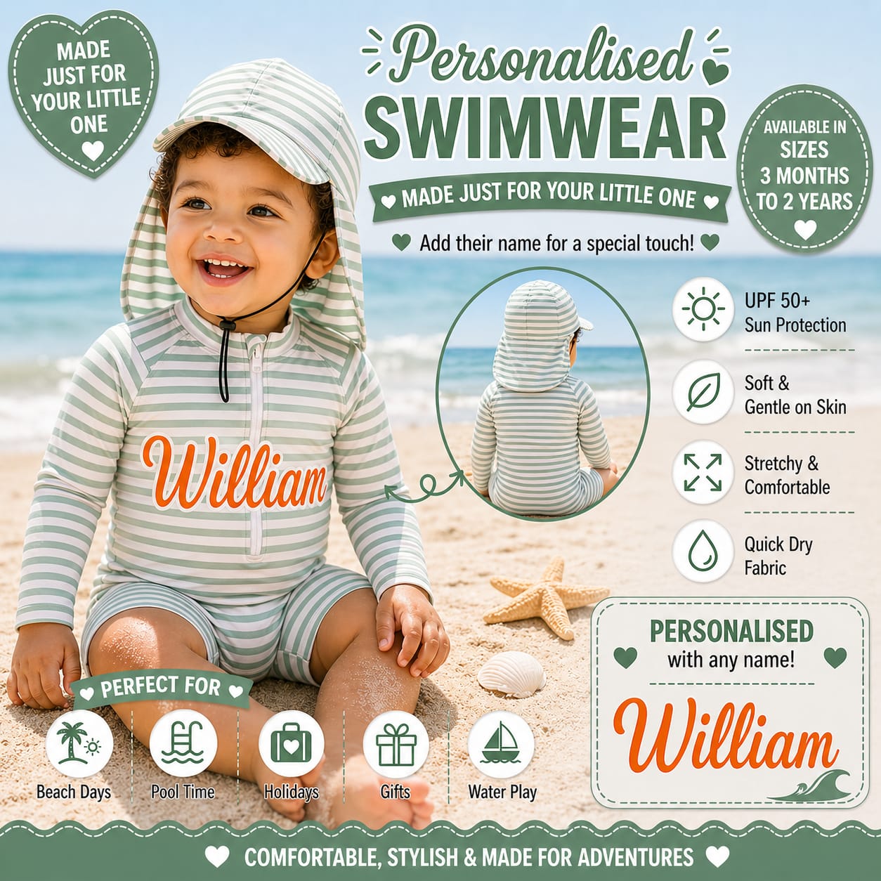 Personalised Striped Swimwear