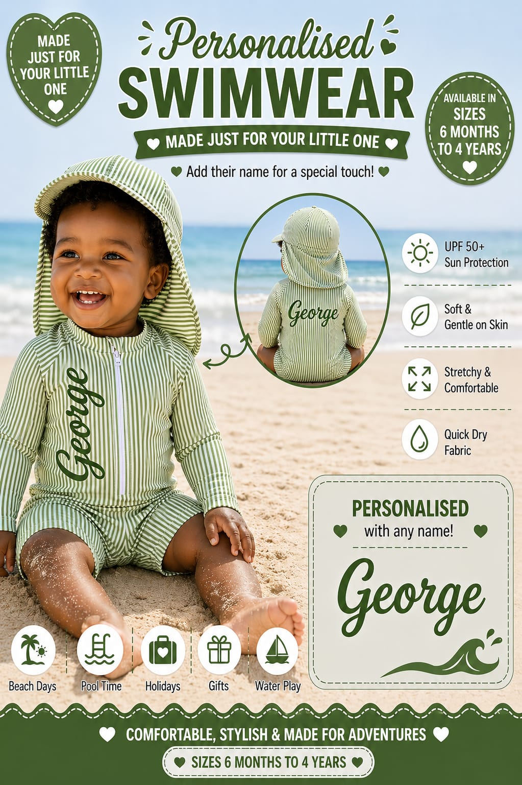 Personalised Striped Swimwear
