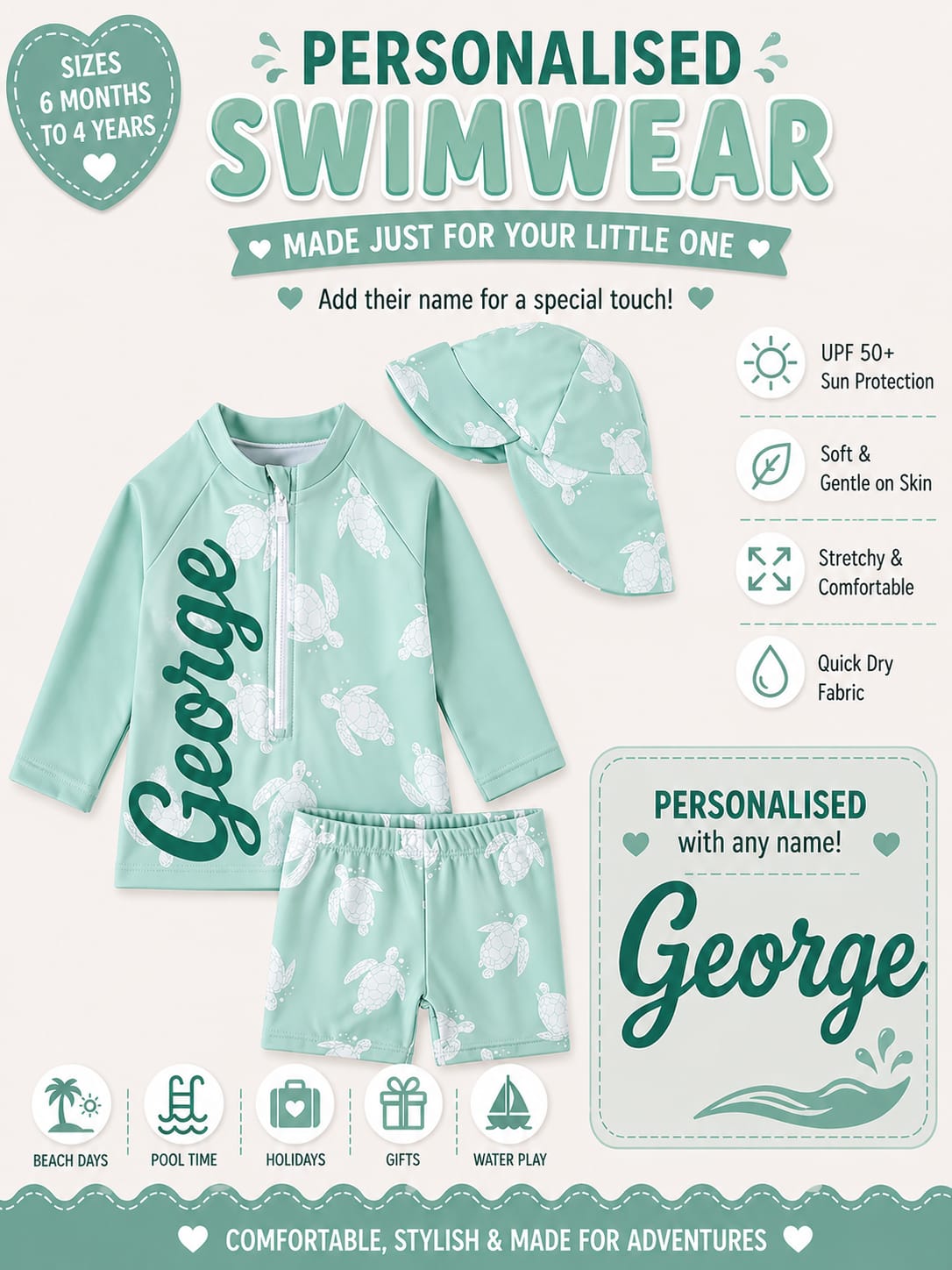 Personalised Striped Swimwear