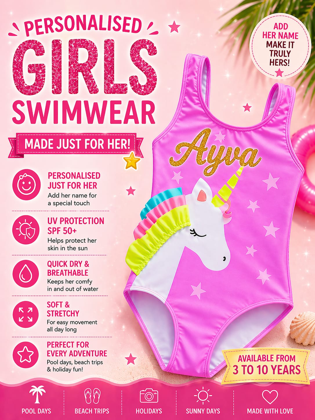 Personalised Magical Unicorn Swim Set