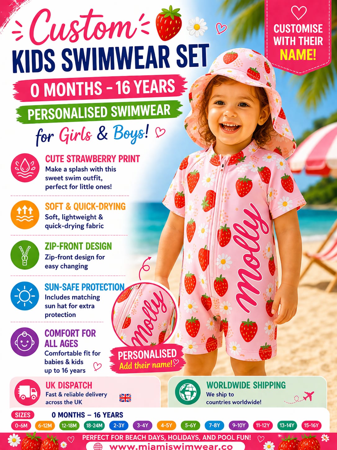 Custom Kids Strawberry Swimwear Set