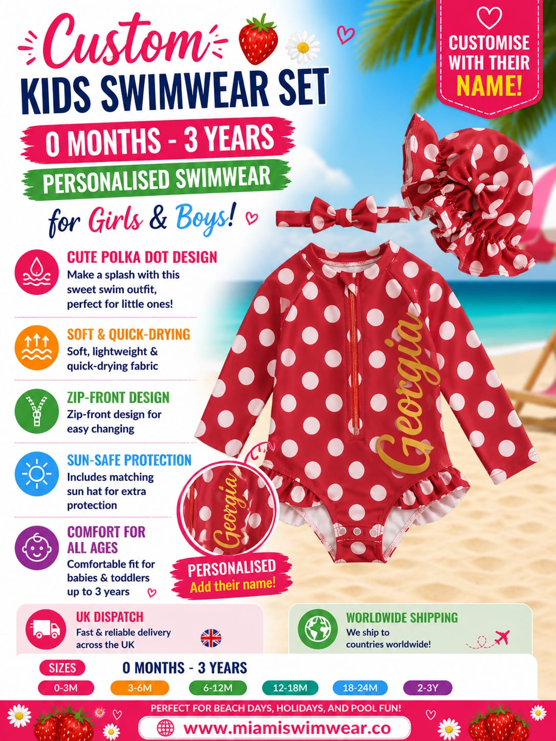 Personalised Polka Dot Baby Swim Set